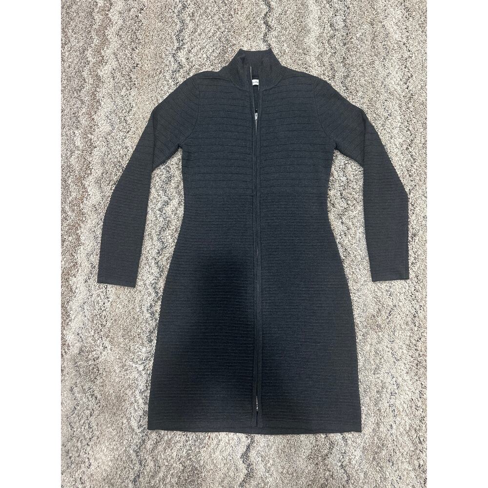 Calvin Klein Charcoal Gray Long Sleeve Zip Up Sweater Dress Women Size M